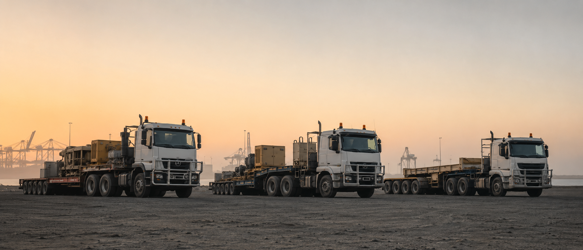 Generated supporting visual. Freight trucks near Walvis Bay. Not actual Dieselman customers or fleet.